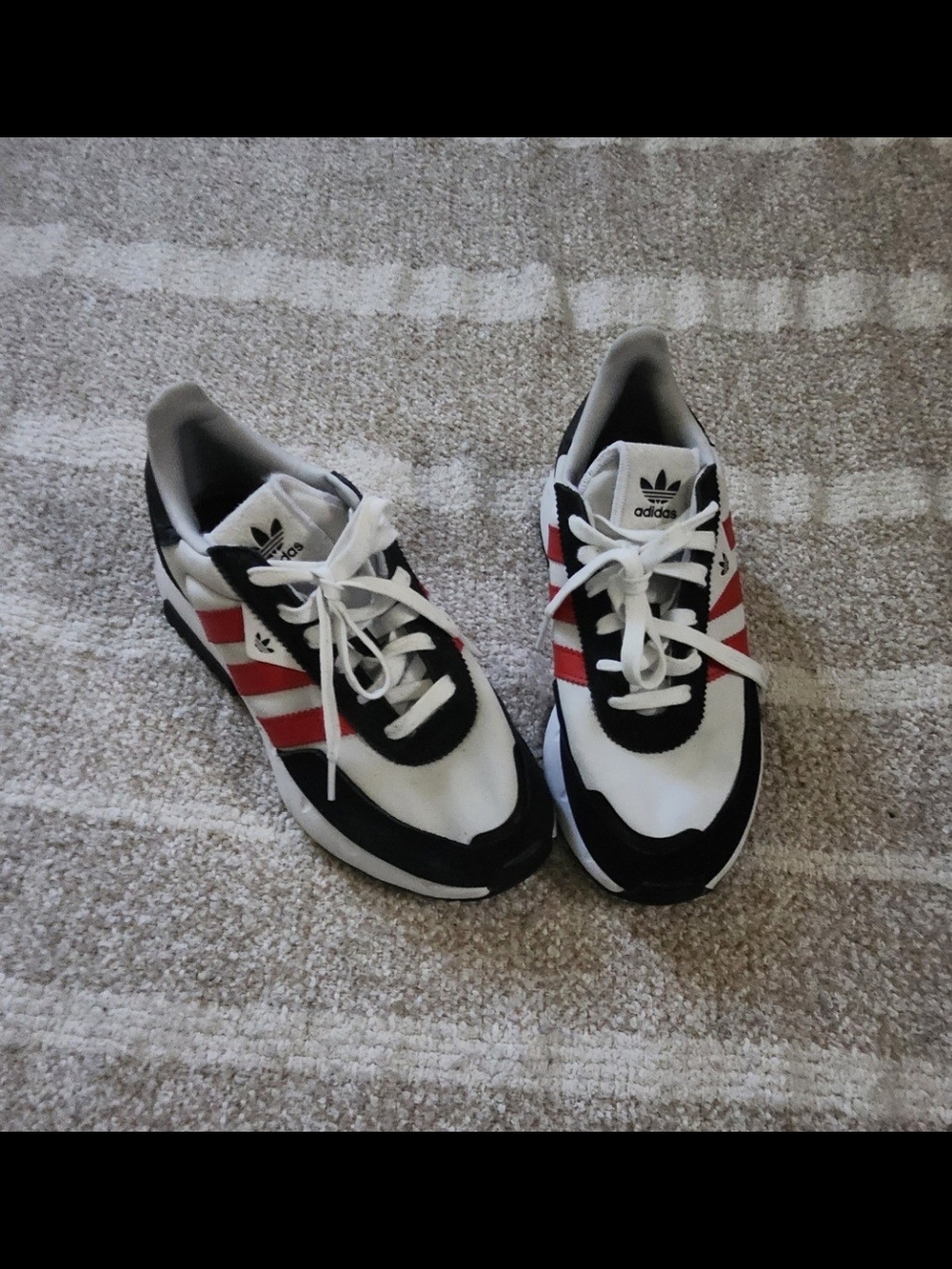 Adidas Retro Runner Sneakers in White, Black & Red